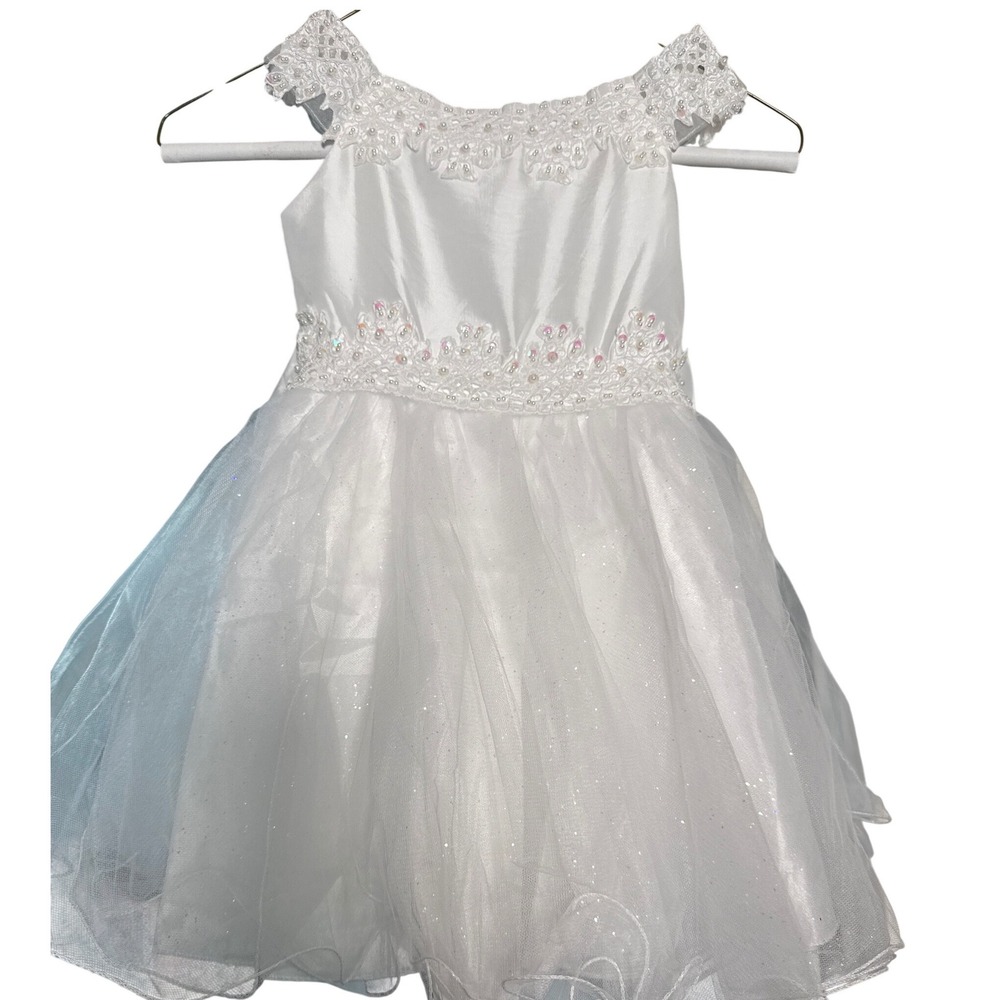 Richie‎ House Girls White Lace Beaded Flower, Wedding Party Girl Dress Size 2/3